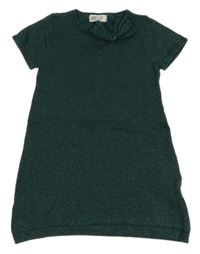 Tmavozelené třpytivé svetrové šaty s mašlí H&M
