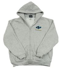 Šedá melírovaná propínací mikina s kosatkou a kapucí