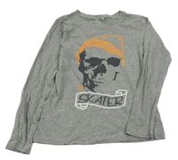 Šedé melírované triko s lebkou Name it