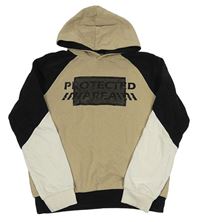 Pískovo-černo-světlešedá mikina s nápisem a kapucí S. Oliver