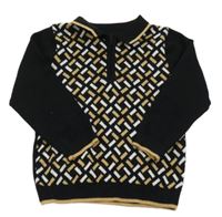 Černo-hnědo-bílý vzorovaný polo svetr Matalan