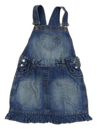 Modré riflové laclové šaty s volánky a srdcem Topolino