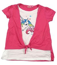 Bílo-tmavorůžové tričko s jednorožcem a bolerkem Kids