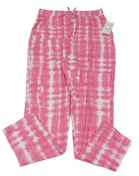 Nové - Tmavorůžovo-bílé batikované lehké kalhoty Matalan