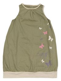 Khaki bavlněné šaty s motýly Vertbaudet