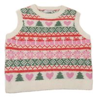 Smetanovo-zeleno-růžová vzorovaná vlněná crop vesta Primark