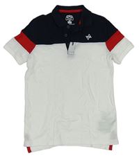Bílo-tmavomdro-červené polo tričko F&F