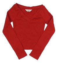 Červené žebrované crop triko H&M