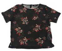 Černo-růžové květované šifonové crop tričko New Look