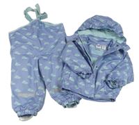 2 set - Modro-zelená šusťáková zateplená bunda s mraky + šusťákové zateplené laclové kalhoty Lily & Dan
