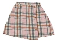 Růžovo-šedá kostkovaná sukně s knoflíky 