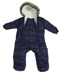 Tmavomodrá šusťáková zimní kombinéza s kapucí F&F