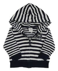 Bílo-tmavomodrá pruhovaná sametová propínací mikina s kapucí Jasper Conran