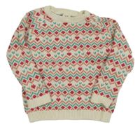 Smetanovo-zeleno-červený vzorovaný svetr 