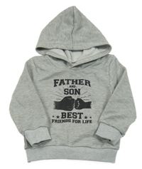 Šedá melírovaná mikina s nápisem a kapucí 