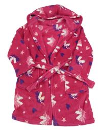 Růžový chlupatý župan s jednorožci a kapucí 