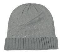 Šedá pletená čepice s kamínky 