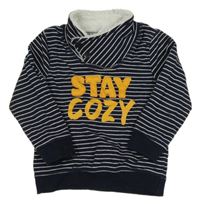 Tmavomodrá pruhovaná mikina s nápisem Topomini