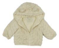 Smetanová chlupatá podšitá propínací mikina s kapucí Tu