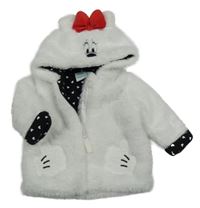 Bílá chlupatá podšitá bunda s kapucí - Minnie 