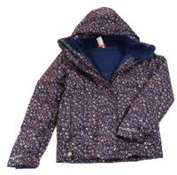 Tmavomodro-růžová vzorovaná šusťáková lyžařská funkční bunda s kapucí wedze
