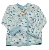 Bílo-modrá pruhovaná lehká propínací mikina s dinosaury dunnes