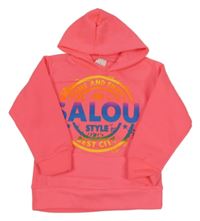 Neonově růžová mikina s nápisem a kapucí 