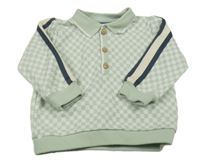 Mintovo-bílá lehká kostkovaná mikina s pruhem George