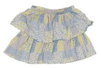 Bílo-lila-modro-žlutá vzorovaná vrstvená sukně dunnes