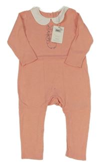 Nové - růžový pletený overal s králíkem a bílým límečkem Mothercare