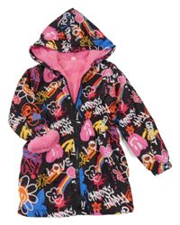 Černo-barevná šusťáková zateplená parka s kapucí Shein