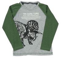 Šedo-khaki melírované triko s dinosaurem