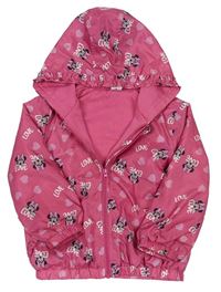 Tmavorůžová šusťáková jarní bunda s kapucí a Minnie Disney