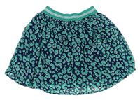 Tmavomodro-zelená šifonová sukně s leopardím vzorem C&A