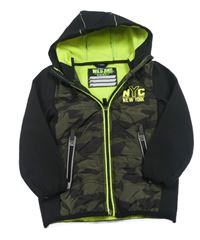 Černo-khaki softshellovo/šusťáková podzimní bunda s kapucí Dopodopo