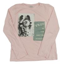 Růžové triko s kočičkou a nápisy zn. Page one young