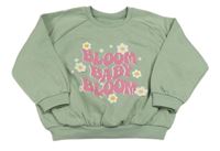 Zelená mikina s nápisem a květy Matalan