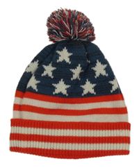 Bílo-červeno-modrá čepice s hvězdami a pruhy a bambulí  