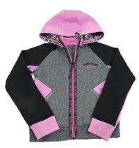 Šedo-černo-růžová melírovaná propínací crop sportovní mikina s kapucí Primark