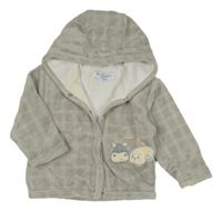 Světlešedá kostkovaná sametová propínací podšitá mikina se zvířátky a kapucí 