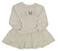 Smetanové teplákové šaty s nápisem a tylovou sukní M&S