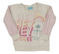 Bílo-růžová mikina s nápisy - Hej Hafí George