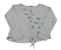 Bílo-tmavomodré pruhované triko s motýlky Topolino