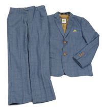 2set - Modro-hnědé kostkované sako + společenské kalhoty  