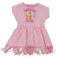 Světlerůžové šaty s papouškem a třásněmi 