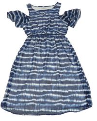 Tmavomodro-bílé pruhované šifonové šaty s odhalenými rameny Y.F.K.