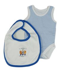 2set - modro-bílé pruhované body + bílo-modrý bryndák s potiskem 