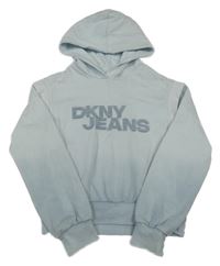 Světlemodrá crop mikina s logem a kapucí DKNY