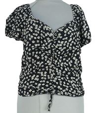 Dámská černo-bílá kytičkovaná crop halenka H&M
