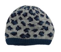 Dámská šedo-modrá vzorovaná pletená zateplená čepice 